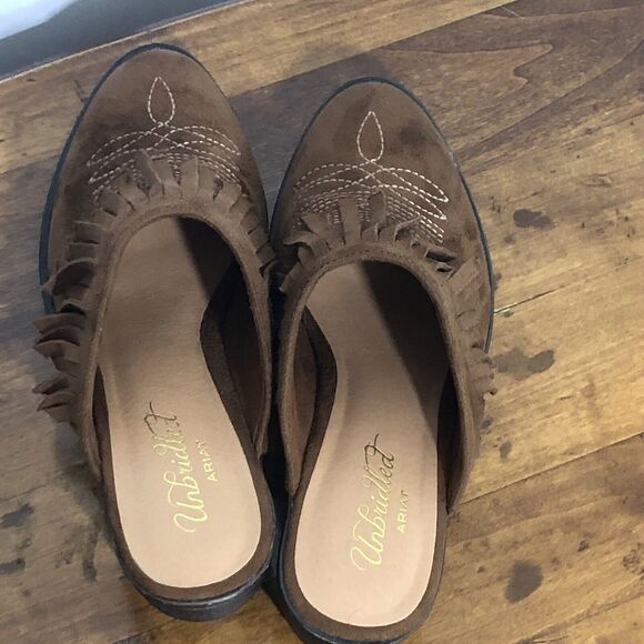 Ariat Unbridled Mules Women’s 6 Brown Whiskey Leather Shirley Fringe Western - Picture 6 of 12